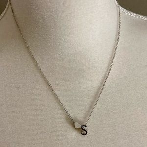 Initial Necklace with Heart - Letter S